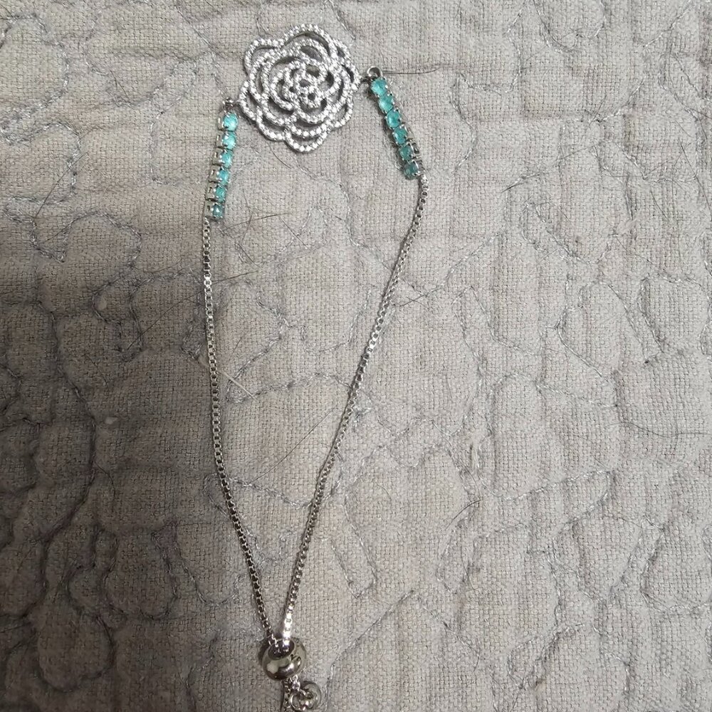 Sterling Flower and blue stone bracelet